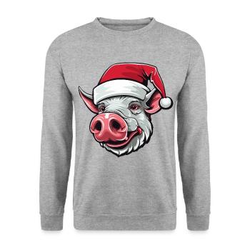 Pig Head Sow Christmas Portrait - Unisex Sweatshirt - salt & pepper - Front - Alina (178cm) & Michal (187cm)