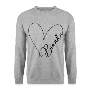 Bianka Name Herzlinie - Unisex Pullover - Weißgrau meliert - Vorne - Alina (178cm) & Michal (187cm)