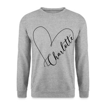 Charlotte Name Heart Line - Unisex Sweatshirt - salt & pepper - Front - Alina (178cm) & Michal (187cm)