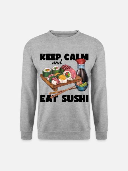 Cooles hangezeichnetes Sushi Geschenk Japan Manga - Unisex Pullover - Weißgrau meliert