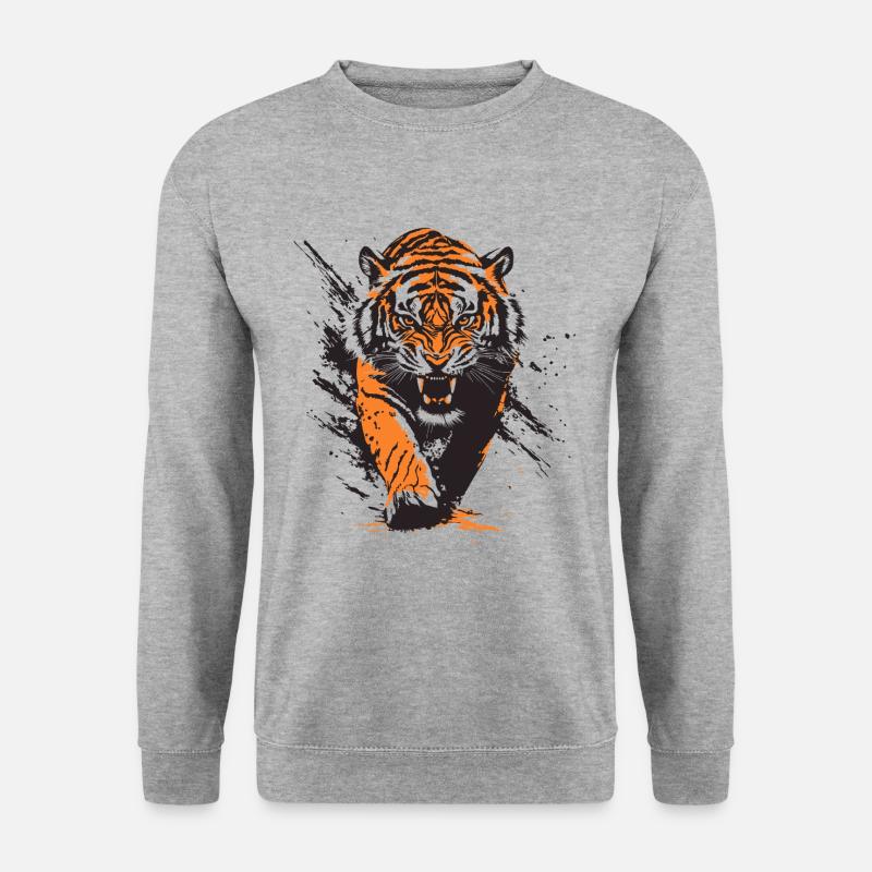 Fauchender Tiger - Unisex Pullover - Weißgrau meliert
