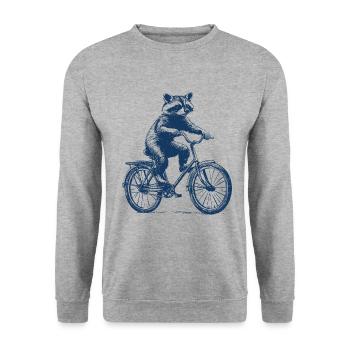 Un raton laveur fait du vélo - Sweat-shirt Unisexe - gris chiné - Devant - Alina (178cm) & Michal (187cm)