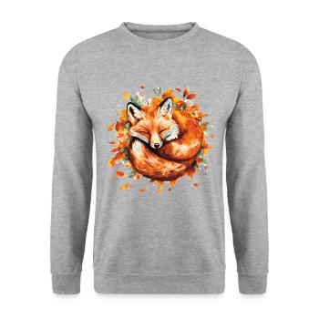 Fox sleeping in autumn leaves - Unisex Sweatshirt - salt & pepper - Front - Alina (178cm) & Michal (187cm)