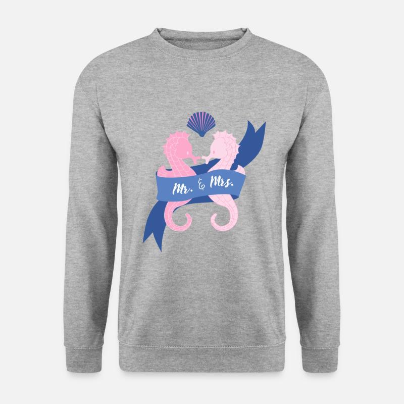 Mr. und Mrs. Seepferd - Unisex Pullover - Weißgrau meliert