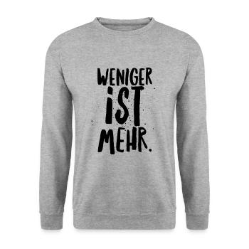 Weniger ist mehr Minimalismus Geschenkidee weniger - Unisex Pullover - Weißgrau meliert - Vorne - Alina (178cm) & Michal (187cm)