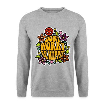 Be Hippie Keine Sorge Blumen Orange Cool Geschenk - Unisex Pullover - Weißgrau meliert - Vorne - Alina (178cm) & Michal (187cm)