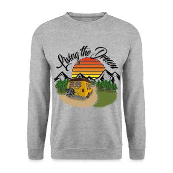Living the Dream | Yolo-Artwork - Sweat-shirt Unisexe - gris chiné - Devant - Alina (178cm) & Michal (187cm)