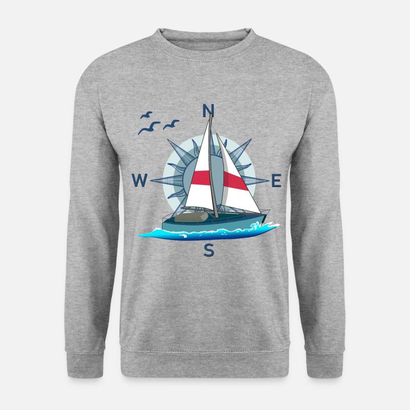 Segelboot segeln Boot Wasser Windrose Möwen - Unisex Pullover - Weißgrau meliert