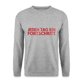 Jeden Tag ein Fortschritt - Unisex Pullover - Weißgrau meliert - Vorne - Alina (178cm) & Michal (187cm)