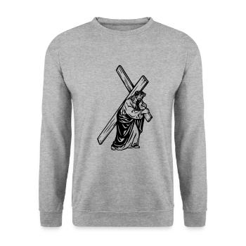 Crucifixion Jésus Croix - Sweat-shirt Unisexe - gris chiné - Devant - Alina (178cm) & Michal (187cm)