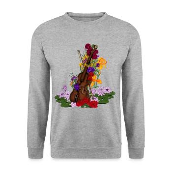 Kaputte Geige mit Blumen Klassische Musik - Unisex Pullover - Weißgrau meliert - Vorne - Alina (178cm) & Michal (187cm)