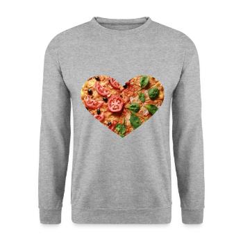 Pizza Herz - Unisex Pullover - Weißgrau meliert - Vorne - Alina (178cm) & Michal (187cm)
