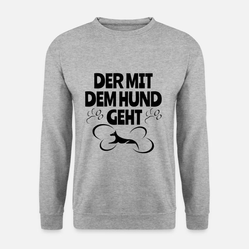 Der mit dem Hund geht - Unisex Pullover - Weißgrau meliert