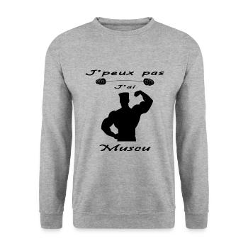 Je peux pas j'ai Muscu - Sweat-shirt Unisexe - gris chiné - Devant - Alina (178cm) & Michal (187cm)