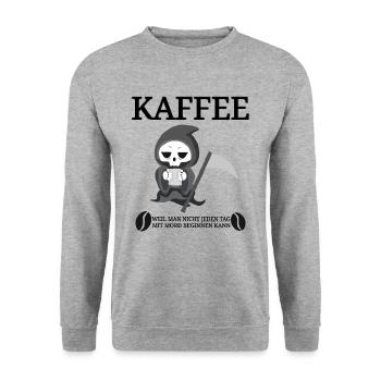 Kaffee Spruch Koffein Sprüche Coffee Tod Cafe - Unisex Pullover - Weißgrau meliert - Vorne - Alina (178cm) & Michal (187cm)