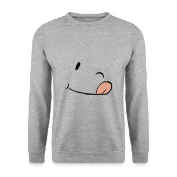 Winking and tongue-in-cheek face gift - Unisex Sweatshirt - salt & pepper - Front - Alina (178cm) & Michal (187cm)