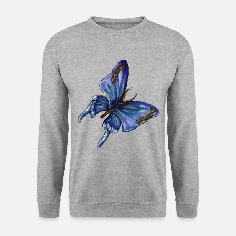 blauer Schmetterling - Unisex Pullover - Weißgrau meliert