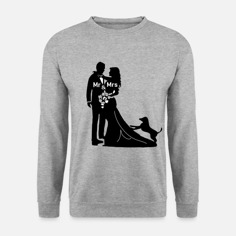 Heiraten Hochzeit Brautpaar mit Hund Hundebesitzer - Unisex Pullover - Weißgrau meliert
