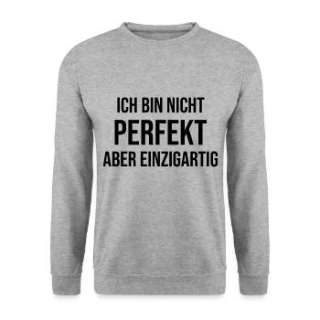 Ich bin nicht perfekt aber einzigartig - Unisex Pullover - Weißgrau meliert - Vorne - Alina (178cm) & Michal (187cm)