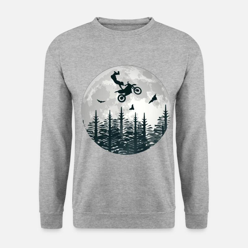 Motorcross Mond Silhouette Geschenk Motorcycle - Unisex Pullover - Weißgrau meliert