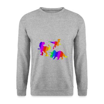 T-Rex Regenbogen Dino Tyrannosaurus Triceratops - Unisex Pullover - Weißgrau meliert - Vorne - Alina (178cm) & Michal (187cm)