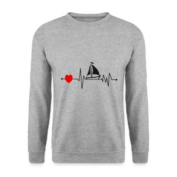 Sailing heartbeat sailors sail boat ship EKG - Unisex Sweatshirt - salt & pepper - Front - Alina (178cm) & Michal (187cm)