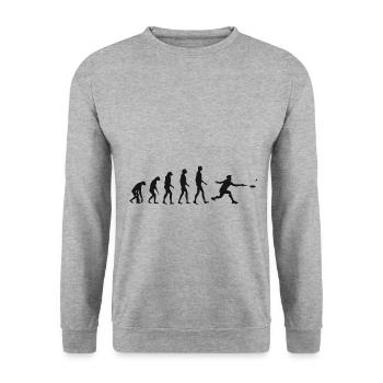 Federball Evolution Badminton Entwicklung Geschenk - Unisex Pullover - Weißgrau meliert - Vorne - Alina (178cm) & Michal (187cm)