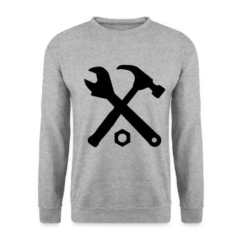 Werkzeug Handwerker Schraubenschlüssel Werkzeuge - Unisex Pullover - Weißgrau meliert - Vorne - Alina (178cm) & Michal (187cm)
