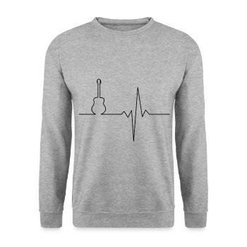 Gitarre Herzschlag Gitarrist EKG Musik Band Puls - Unisex Pullover - Weißgrau meliert - Vorne - Alina (178cm) & Michal (187cm)