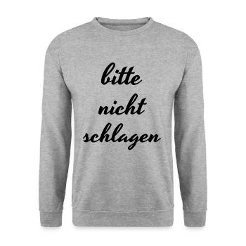 Bitte nicht schlagen - Unisex Pullover - Weißgrau meliert - Vorne - Alina (178cm) & Michal (187cm)
