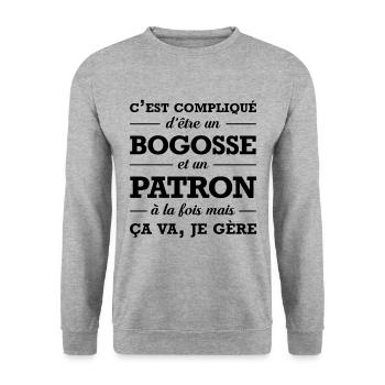 PATRON ET BEAU GOSSE - Sweat-shirt Unisexe - gris chiné - Devant - Alina (178cm) & Michal (187cm)