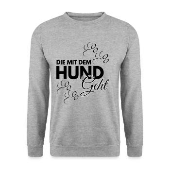Die mit dem Hund geht - Unisex Pullover - Weißgrau meliert - Vorne - Alina (178cm) & Michal (187cm)