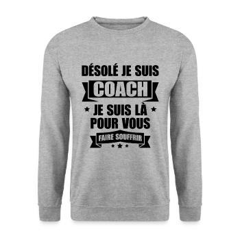 DÉSOLÉ JE SUIS COACH - Sweat-shirt Unisexe - gris chiné - Devant - Alina (178cm) & Michal (187cm)
