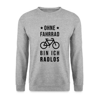 Ohne Fahrrad bin ich radlos - Unisex Pullover - Weißgrau meliert - Vorne - Alina (178cm) & Michal (187cm)