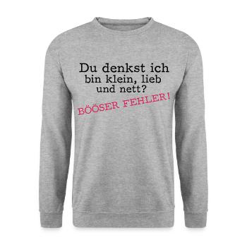 Du denkst ich bin klein, lieb und nett - Unisex Pullover - Weißgrau meliert - Vorne - Alina (178cm) & Michal (187cm)
