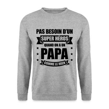 PAPA SUPER-HÉROS - Sweat-shirt Unisexe - gris chiné - Devant - Alina (178cm) & Michal (187cm)