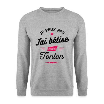 JE PEUX PAS J'AI BETISE AVEC TONTON - Sweat-shirt Unisexe - gris chiné - Devant - Alina (178cm) & Michal (187cm)