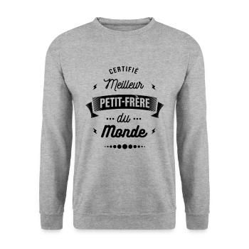 CERTIFIÉ MEILLEUR PETIT-FRÈRE - Sweat-shirt Unisexe - gris chiné - Devant - Alina (178cm) & Michal (187cm)