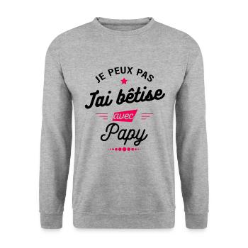 JE PEUX PAS J'AI BÊTISE AVEC PAPY - Sweat-shirt Unisexe - gris chiné - Devant - Alina (178cm) & Michal (187cm)
