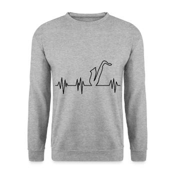 Instrument de musicien de bande de musique de battement de coeur saxophone - Sweat-shirt Unisexe - gris chiné - Devant - Alina (178cm) & Michal (187cm)