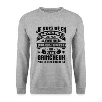 VIEUX GRINCHEUX NOVEMBRE - Sweat-shirt Unisexe - gris chiné - Devant - Alina (178cm) & Michal (187cm)