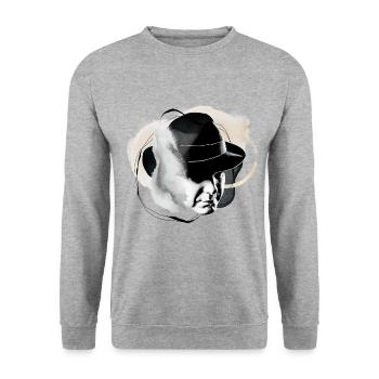 Homme de portrait de gentleman avec fedora chapeau - Sweat-shirt Unisexe - gris chiné - Devant - Alina (178cm) & Michal (187cm)