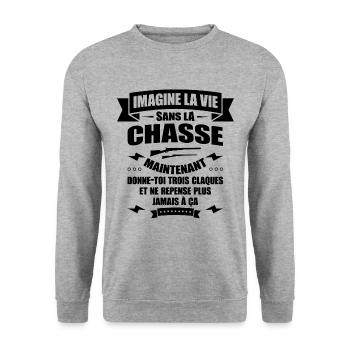 IMAGINE LA VIE SANS LA CHASSE - Sweat-shirt Unisexe - gris chiné - Devant - Alina (178cm) & Michal (187cm)