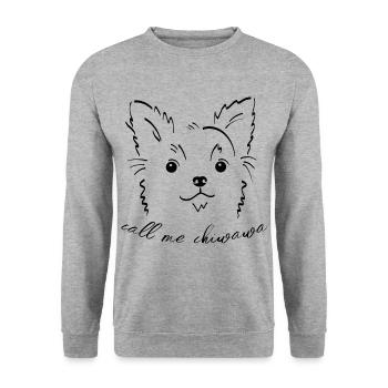 Call me Chiwawa süsser kleiner Hund Chihuahua - Unisex Pullover - Weißgrau meliert - Vorne - Alina (178cm) & Michal (187cm)