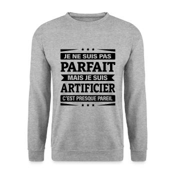 JE SUIS ARTIFICIER - Sweat-shirt Unisexe - gris chiné - Devant - Alina (178cm) & Michal (187cm)