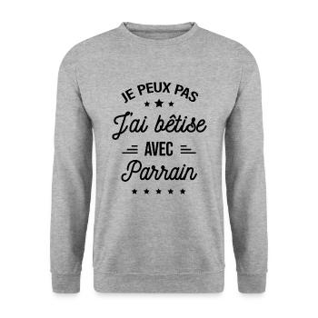 JE PEUX PAS J'AI BÊTISE AVEC PARRAIN - Sweat-shirt Unisexe - gris chiné - Devant - Alina (178cm) & Michal (187cm)