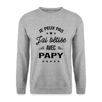 JE PEUX PAS J'AI BÊTISE AVEC PAPY - Sweat-shirt Unisexe - gris chiné - Devant - Alina (178cm) & Michal (187cm)