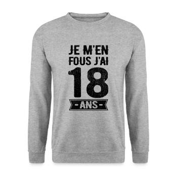 JE M'EN FOUS J'AI 18 ANS - Sweat-shirt Unisexe - gris chiné - Devant - Alina (178cm) & Michal (187cm)