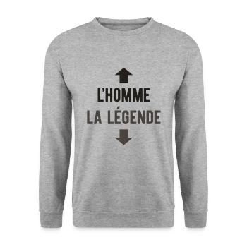 L'HOMME LA LÉGENDE - Sweat-shirt Unisexe - gris chiné - Devant - Alina (178cm) & Michal (187cm)