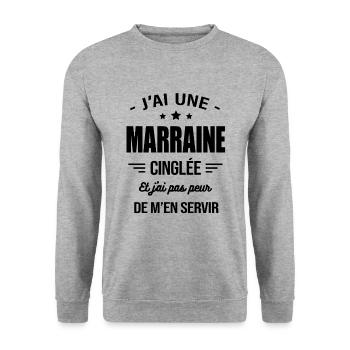 J'AI UNE MARRAINE CINGLÉE - Sweat-shirt Unisexe - gris chiné - Devant - Alina (178cm) & Michal (187cm)